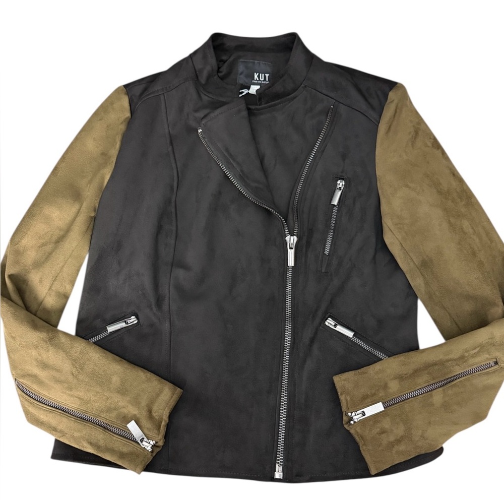 KUT FROM THE KLOTH TWO TONE FAUX SUEDE MOTO JACKET SIZE SMALL